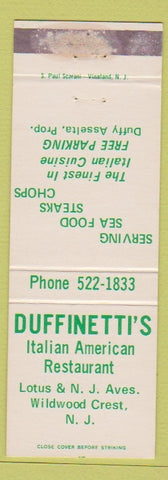 Matchbook Cover - Duffinetti's Italian Restaurant Wildwood Crest NJ WEAR