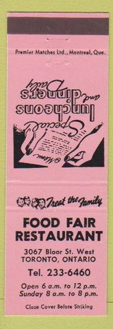 Matchbook Cover - Food Fair Restaurant Toronto ON
