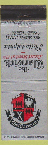 Matchbook Cover - Warwick Hotel Philadelphia PA WEAR