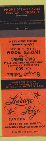 Matchbook Cover - Leisure Lodge Tavern Preston ON