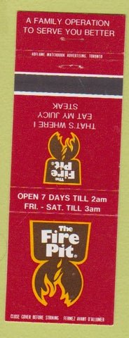 Matchbook Cover - The Fire Pit Steaks Tornton ON Kingston Peterborough