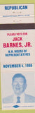 Matchbook Cover - Jack Barnes Jr NH House of Representatives Republican