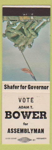 Matchbook Cover - Raymond Shafer Governor Adam Bower Assemblyman PA