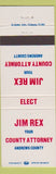 Matchbook Cover - Jim Rex County Attorney Andrews County TX