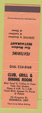 Matchbook Cover - Club Grill Dining Room Goderich ON orange