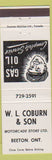 Matchbook Cover - WL Coburn oil gas Beeton ON