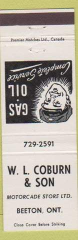 Matchbook Cover - WL Coburn oil gas Beeton ON
