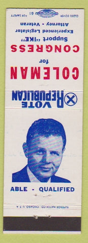 Matchbook Cover - Ike Coleman Congress
