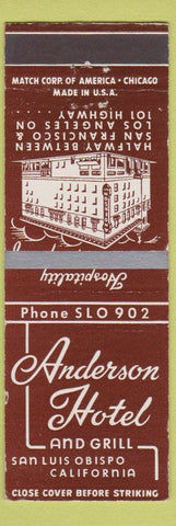 Matchbook Cover - Anderson Hotel San Luis Obispo CA
