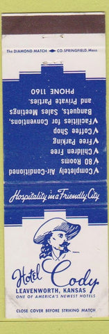 Matchbook Cover - Hotel Cody Buffalo Bill Leavenworth KS WEAR
