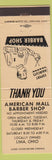 Matchbook Cover - American Mall Barber Shop Lima OH