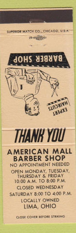 Matchbook Cover - American Mall Barber Shop Lima OH