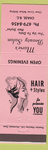 Matchbook Cover - Marie's Beauty Salon Chase BC girlie pink