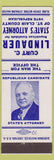 Matchbook Cover - Curt Lindauer State Attorney St Clair County IL