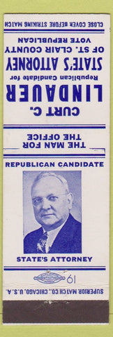 Matchbook Cover - Curt Lindauer State Attorney St Clair County IL