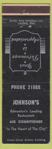 Matchbook Cover - Johnson's Restaurant Edmonton AB
