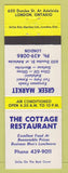 Matchbook Cover - Cottage Restaurant Greek Market London ON