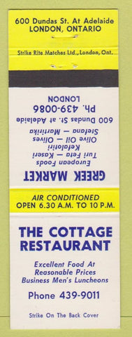 Matchbook Cover - Cottage Restaurant Greek Market London ON