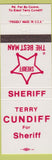 Matchbook Cover - Terry Cundiff Sheriff election