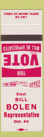 Matchbook Cover - Bill Bolen Representative District 9 Election