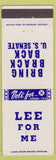 Matchbook Cover - J Bracken Lee US Senate Election UT