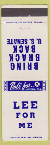 Matchbook Cover - J Bracken Lee US Senate Election UT