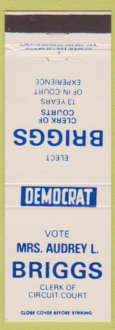 Matchbook Cover - Audrey L Briggs Clerk Courts Racine WI
