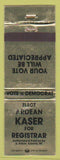 Matchbook Cover - Arden Kaser Registarar Adams WI WEAR