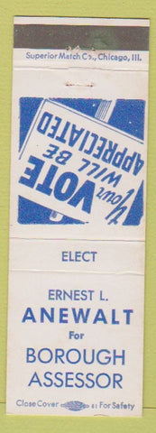 Matchbook Cover - Ernest L Anewalt Borough Assessor Palmerton PA Bucks County