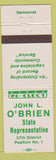 Matchbook Cover - John L O'Rein State Rep Democrat