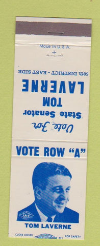 Matchbook Cover - Tom Laverne State Senate Monroe County Rochester? NY