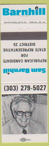 Matchbook Cover - Sam Barnhill Republican State Representative Golden Colorado