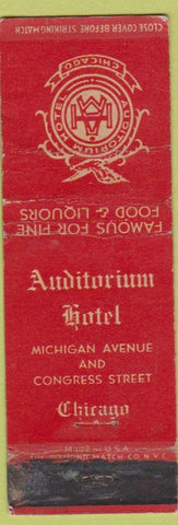 Matchbook Cover - Auditorium Hotel Chicago IL WORN