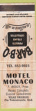 Matchbook Cover - Motel Monaco BBQ Cte Temiscouata QC