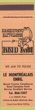 Matchbook Cover - Le Montrealais Enrg Montreal QC restaurant