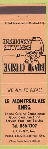 Matchbook Cover - Le Montrealais Enrg Montreal QC restaurant