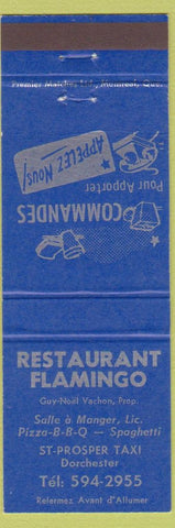 Matchbook Cover - Restaurant Flamingo BBQ Spaghetti Dorchester QC