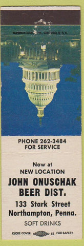 Matchbook Cover - John Onuschak Beer Distributor Northampton PA