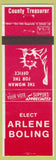 Matchbook Cover - Arlene Boling Election Treasurer NC? East Carolina University?