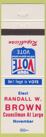 Matchbook Cover - Randall W Brown Councilman election