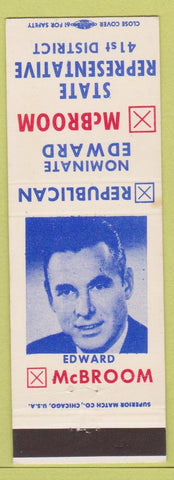 Matchbook Cover - Edward McBroom State Representative Kankakee IL
