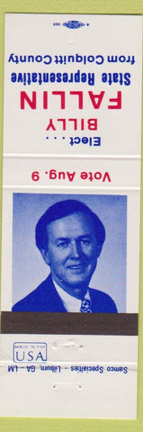 Matchbook Cover - Billy Fallin State Representative Colquitt County GA