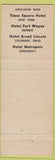 Matchbook Cover - Broadway Hotel Cincinnati OH Kemper Lane
