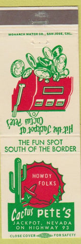 Matchbook Cover - Cactus Pete's CASino Jackpot NV
