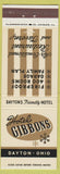 Matchbook Cover - Hotel Gibbons Dayton OH white gold