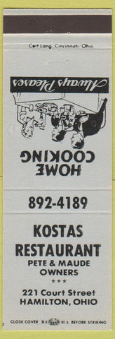 Matchbook Cover - Kostas Restaurant Hamilton OH blue