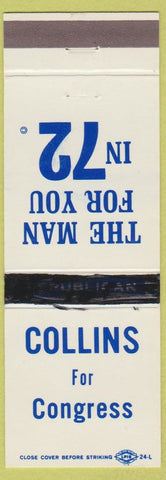 Matchbook Cover - Collins for Congress 1972 REPUBLICAN BLACKED OUT