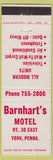 Matchbook Cover - Barnhart's Motel York PA