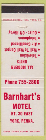 Matchbook Cover - Barnhart's Motel York PA