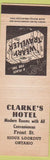 Matchbook Cover - Clarke's Hotel Sioux Lookout ON